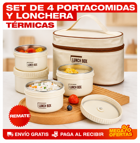 Portacomidas y Lonchera Térmica – Set x4