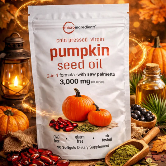 Pumpkin Seed Oil Microingredients® 3000 mg + Saw Palmetto Apoya tu Salud Prostática y fortalece tu cabello desde hoy