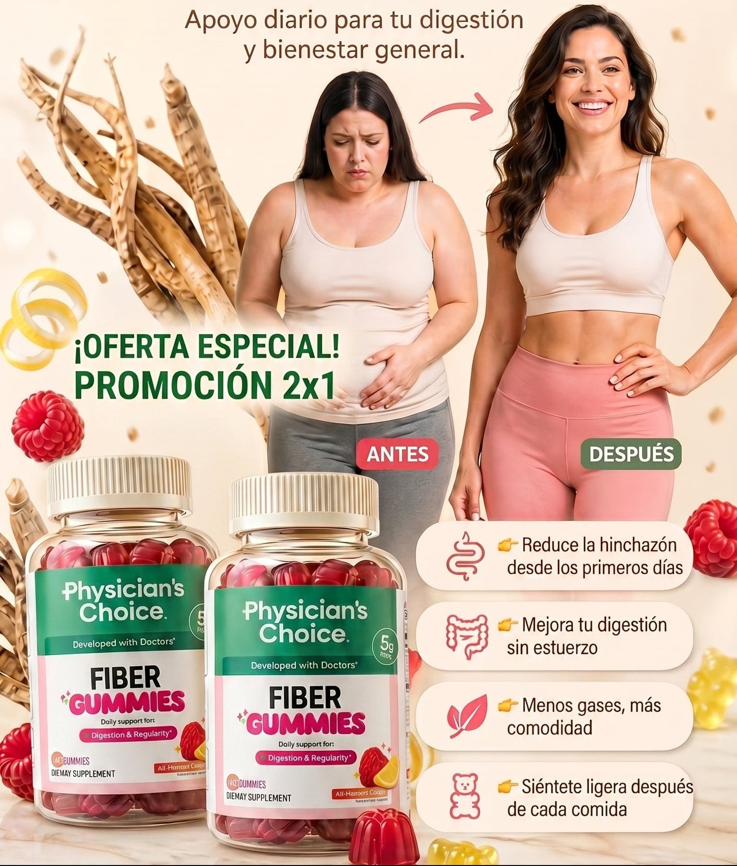 Fiber Gummies ORIGINAL 60 GOMITAS - OFERTA 2X1 SOLO POR HOY - Tu intestino Feliz tu cuerpo en control